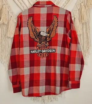 Harley-Davidson Red Plaid Flannel Eagle Graphic Button Down Shirt XL Unisex thumbnail 1