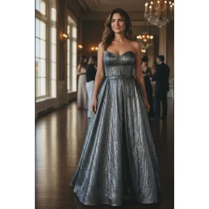GB Women's 3 Silver Black Metallic Pleated Sweetheart Maxi Long Formal Dress thumbnail 12