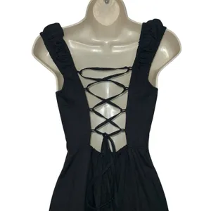 Zara Black Sleeveless Midi Dress Womens Size Small Linen Blend‎ Tie Back Goth thumbnail 7