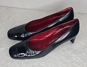 Charles Jourdan Paris VINTAGE blue leather slip on heels pumps sz 7.5 thumbnail 1