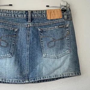 Vintage Y2K Squeeze Size 11 12 Short Micro Mini Blue Jean Cotton Denim Skirt thumbnail 5