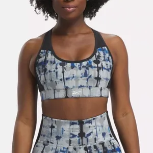 Reebok Lux Perform Printed Racer Bra - Pure Grey - Large - NWT thumbnail 1