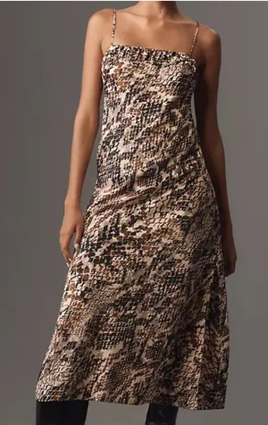 Anthropologie Square‑Neck Snakeskin Print Slip Dress – Spaghetti Straps – XS thumbnail 1