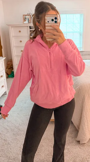 Aerie Pink Terrycloth quarter zip jacket thumbnail 1