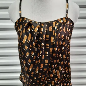 New York & Company Shirt Womens Medium Brown Faux Wrap Sleeveless Top Blouse thumbnail 4