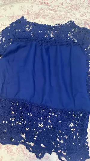Lace Yoke Long-Sleeve Top - Navy thumbnail 2