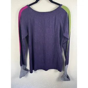 Purple V-Neck Cashmere Angora Wool Blend Sweater Womens Colorblock Knit‎ Preppy thumbnail 3
