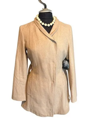 NWT Coffee Shop Apparel Womens Camel Belted Wool Blend Coat Size S thumbnail 1