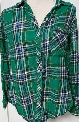 Aerie • Green Plaid Flannel Button Down Sleep Shirt thumbnail 1