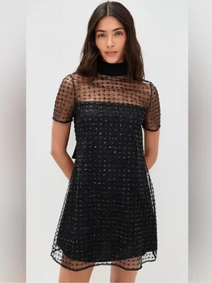 Staud Mini Ilana Dress in Stardust Onyx Black L thumbnail 3