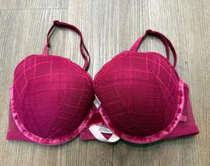 Victoria's Secret Magenta Pink‎ Lace Velvet Trim Push-Up Bra 34D Underwire thumbnail 1