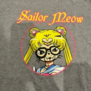 NWOT‎ IDEAL T Next Level Large Gray Womens Cat Shirt - Sailor Meow Short Sleeves thumbnail 2