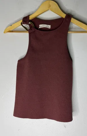 Anthropologie Copper Knit Ring Detail Tank Top XXS Burgundy Racerback Sleeveless thumbnail 1