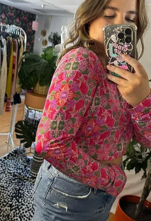 Misa Acia Ana Capri Floral Long Sleeve Top Pink Size Large thumbnail 3
