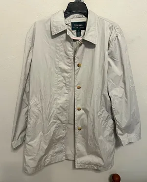 Lauren Ralph Lauren Cream Trench Coat Jacket Size Large Chic Minimalist Staple thumbnail 1