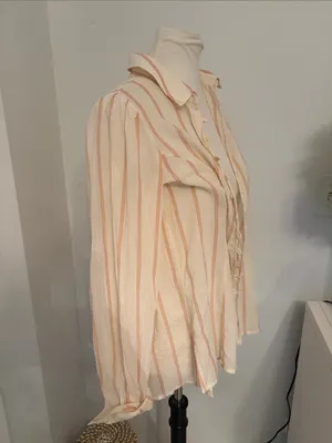 BDG Cream and Pink Striped Button-Down Shirt with Open Back thumbnail 3