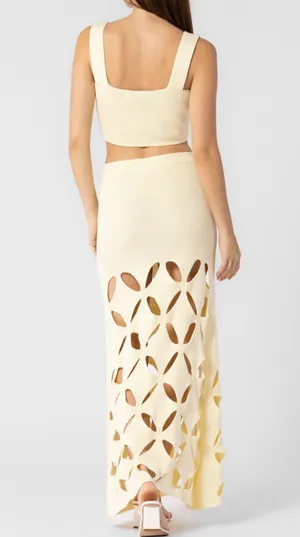 Two Piece Knit Maxi Skirt Set Yellow Size L thumbnail 3