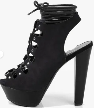 Breckelle's Black Slingback Lace-Up Platform Heels thumbnail 7