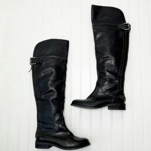 Hinge Over the Knee Leather tall boots In Black Size 7.5 Equestrian Bohemian thumbnail 3