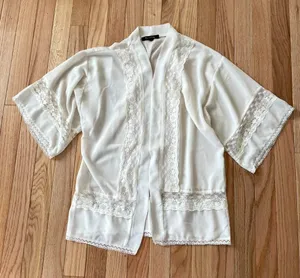 White Lace Sheer Kimono Cardigan Womens Small Prairie Victorian thumbnail 1