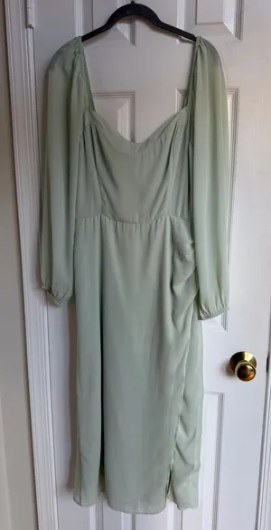 Abercrombie Sage Green Long Sleeve Midi Dress Medium Tall thumbnail 1