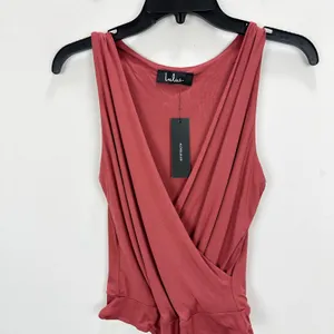 Lulus Staying Basic Marsala Faux Wrap Sleeveless Bodysuit Stretch Jersey M NWT thumbnail 7