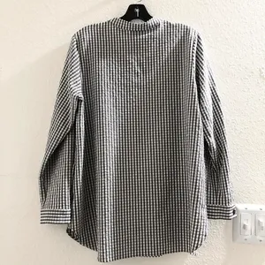 Black white gingham button up down long sleeve oversize shirt blouse priest neckline cuffed sleeves Measurement in pics, excellent condition thumbnail 2