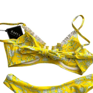 ZAFUL Floral V-Wire High Cut Bikini Yellow NWT Sz 4‎ thumbnail 4