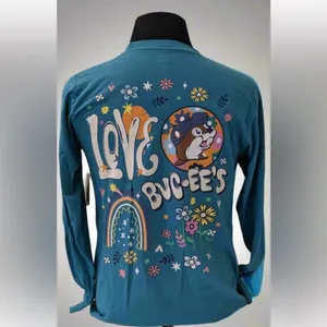 Buc-ee's Long Sleeve Tee‎ Women’s Sz Large Teal Love Flowers Rainbow Travel thumbnail 2