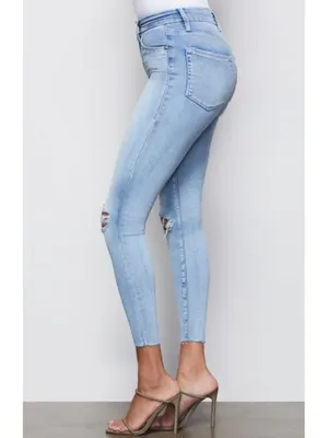 Good American Good Waist Crop Raw Edge Blue352 Ripped Distressed High-Rise Waist thumbnail 3
