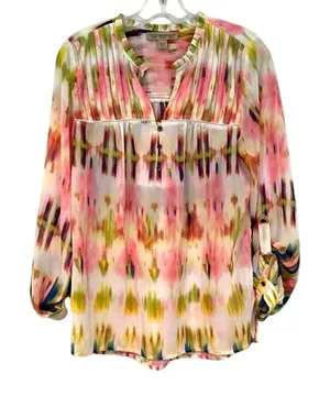 Vintage America Blues Blouse Womens S Multi Boho Peasant Coastal‎ Romantic Artsy thumbnail 1