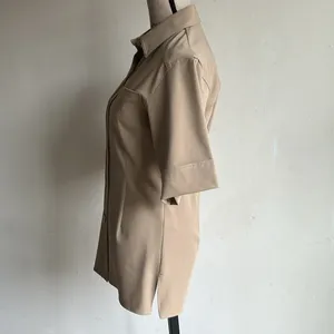 ZARA Short Sleeve Button Down Tan Tunic Top Sz XS NWT thumbnail 6