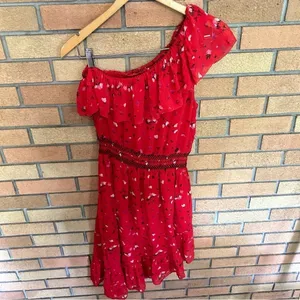 Joie Hafsa Silk Dress Size Matador Red Womens One Shoulder Asymmetrical Size XS thumbnail 5