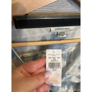 American Eagle Blue Floral Tie Front Crop Top Ruffle Blouse Small NWT 035-2351 thumbnail 5