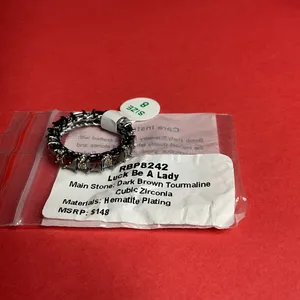 Bomb Party RBP8242 “Luck Be A Lady” Cubic Zirconia on Hematite Size 8 Ring NWT thumbnail 5
