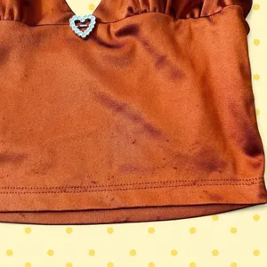 Brown satin crop top with silver heart embellishments thumbnail 6