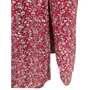 Cottagecore Boho Off Shoulder smocked Floral Maxi Dress Beach Slit Red white M/L thumbnail 8