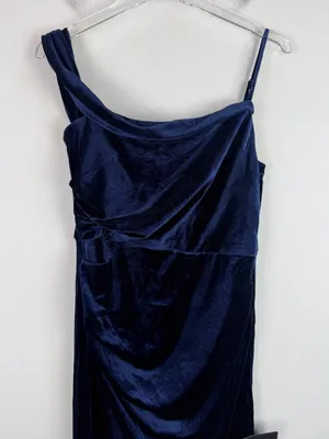 NWT Lulus Showing Off a Little Navy Velvet Asymmetrical Tulip Midi Dress Medium thumbnail 3