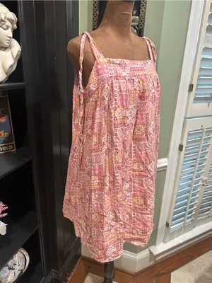 Savanna Jane Pink Multi‑Floral Patchwork Mini Dress – Size Medium White thumbnail 4