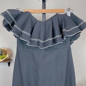 C/meo Affinity Ruffle Contrast Topstitch Maxi Gown Dress Black Size M thumbnail 3