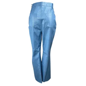 NEW Princess Polly Blue Faux Vegan Croc Leather Flare Bootcut Trousers Pants 6 thumbnail 2