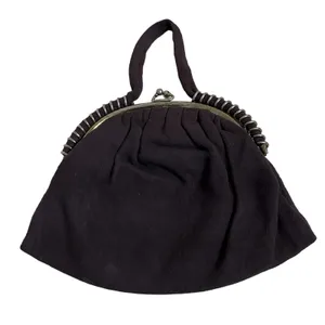 American Vintage VTG Purse‎ Brown Felt Brass Spiral Clutch Handbag Retro MCM Classy Art to Wear thumbnail 1