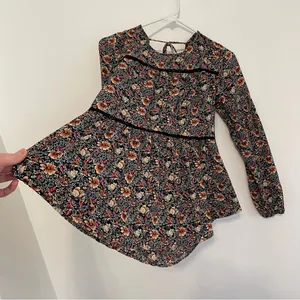 KNOX ROSE Smocked Floral Tie Back Top Black Etc Boho Long Sleeve Peasant Blouse thumbnail 11