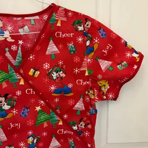 Disney Christmas Print Women’s Scrub Top in Red thumbnail 5