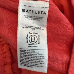 Athleta Playa Linen Wide Crop Pants 4 Passionfruit Coral Pleated Wide Leg Resort thumbnail 8