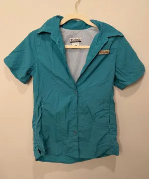 Columbia PFG Omni-Shade Teal Short Sleeve Fishing Shirt Size Small thumbnail 1