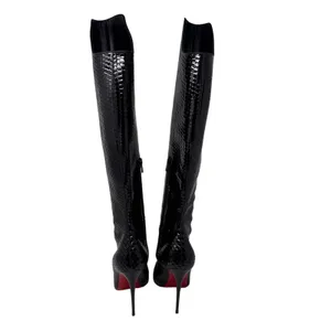 Christian Louboutin Alta Botta 100 Black Patent Bird Knee High Boots 38.5 thumbnail 4
