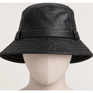 VTG Coach Black Leather Bucket Hat P/S Belted Buckle Signature Lining Y2K thumbnail 2