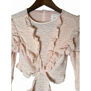 SABO Pink Eyelet Cutout Ruffle Mini Dress Long Sleeve Size 2 thumbnail 5