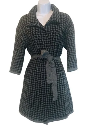 Chiara mente S wool blend longline houndstooth belted cardigan coat thumbnail 1
